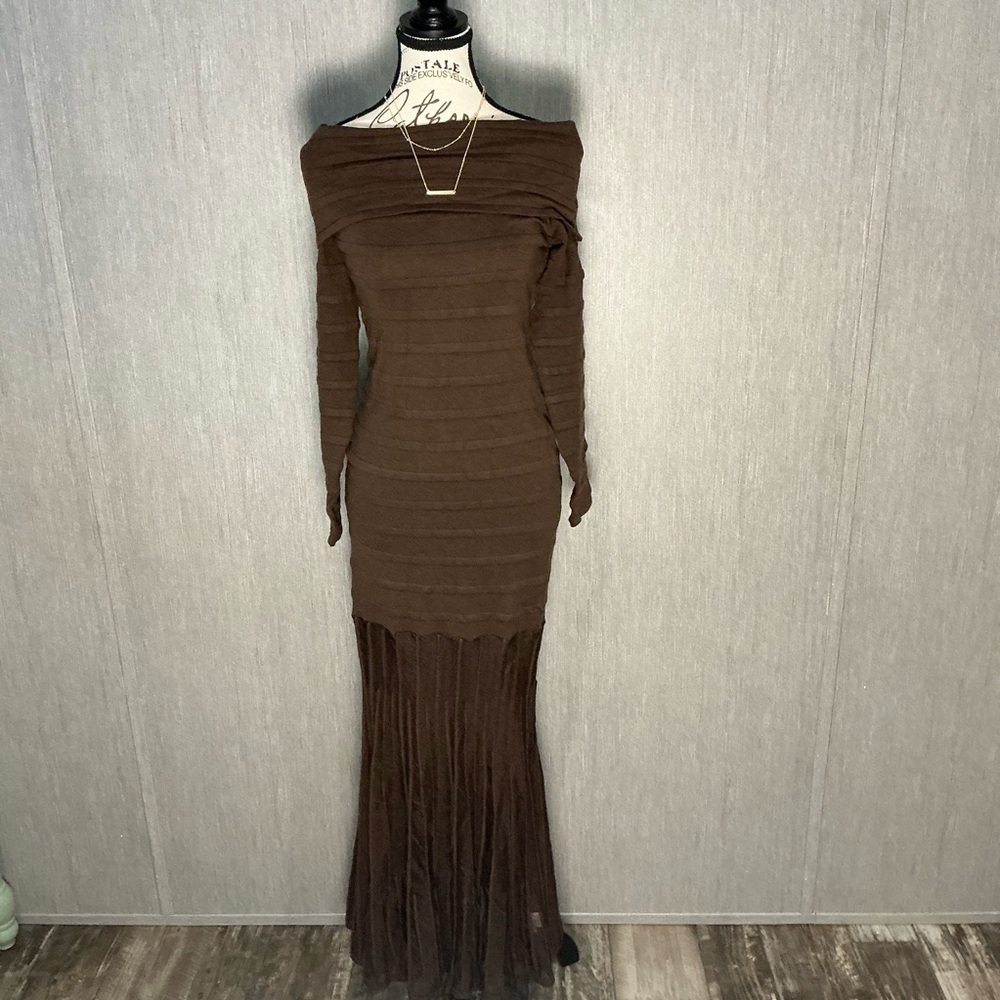 Elegant Brown Long Sleeve Dress